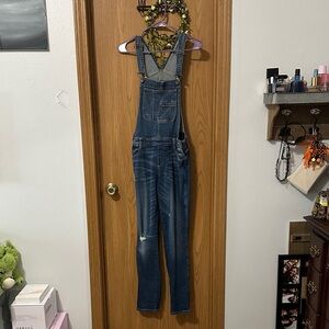 Denim Overalls with Distressed Detail